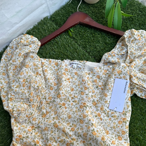 Reformation Bandit Floral Print Midi Dress Size 8 Lima yellow New with tag $278 - Picture 7 of 12